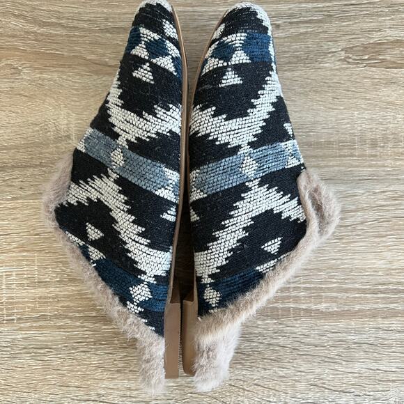Korks Nile Slipper Mule Tapestry Faux Fur Blue 6M - Picture 4 of 5
